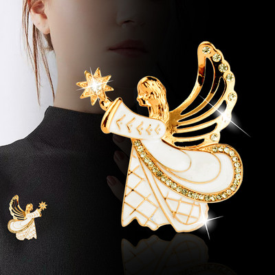 LEEKER Broșă înger emailată albă strălucitoare pentru femei Broșă vintage Pin Bijuterii accesorii pentru nuntă Broșă pentru femei ZD1 LB4