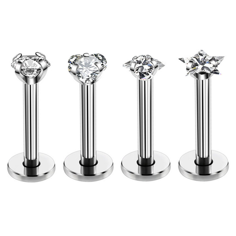 1/2 buc inel de piercing labret de inimă de cristal, oțel chirurgical, zircon, piercing pentru buze, piercing pentru tragus, cercel, cartilaj, bijuterii Levre