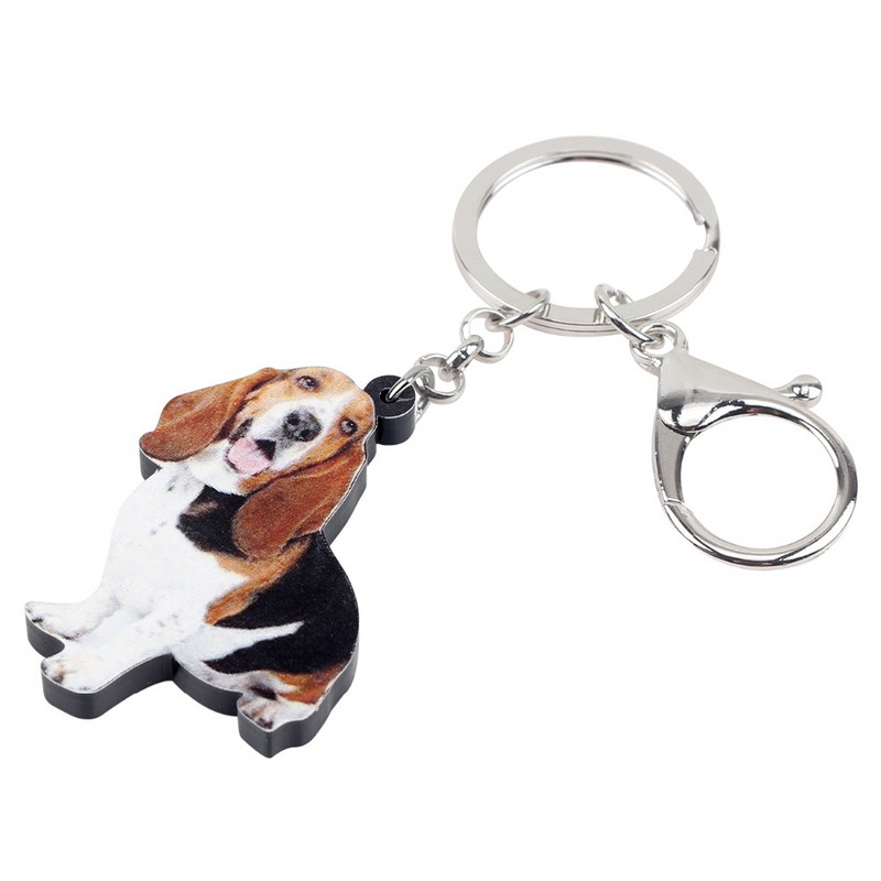 Bonsny Statement Acrilic Basset Hound Câine Breloc Breloc Inel Bijuterii Animale Pentru Femei Fete Doamne Geanta Poșeta Mașină Brelocuri Cadou