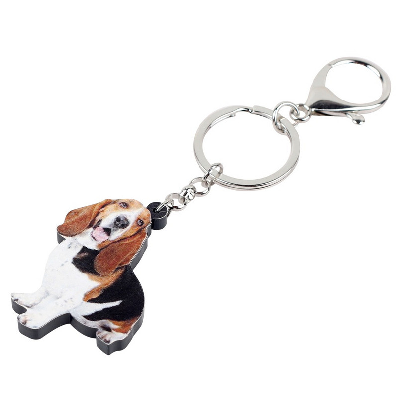 Bonsny Statement Acrilic Basset Hound Câine Breloc Breloc Inel Bijuterii Animale Pentru Femei Fete Doamne Geanta Poșeta Mașină Brelocuri Cadou