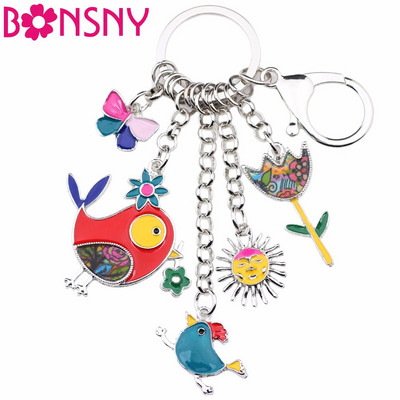 Bonsny Animal Email Pasăre Soare Floare Fluture Breloc Femei Breloc Cadou Poșetă Breloc Breloc Cheie Mașină Breloc Bijuterii