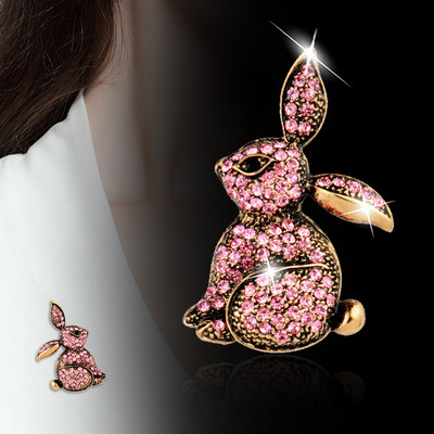 LEEKER Μικρές χαριτωμένα στρας Rabbit καρφίτσες για γυναίκες Αντίκες Χρυσό Ασημί Χρώμα Vintage Γυναικεία καρφίτσα Pin Jewelry ZD1 XS8