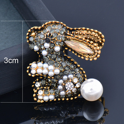 LEEKER Broșe mici, drăguțe, cu strasuri, iepure, pentru femei, de culoare antică, aur, argint, broșă vintage pentru femei, bijuterii ZD1 XS8