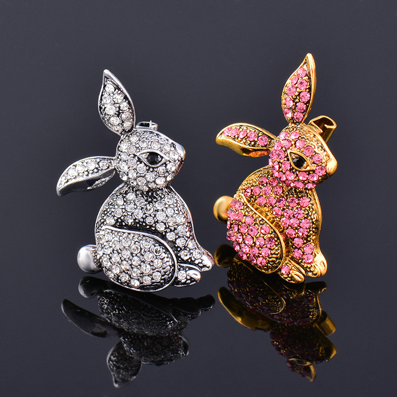 LEEKER Broșe mici, drăguțe, cu strasuri, iepure, pentru femei, de culoare antică, aur, argint, broșă vintage pentru femei, bijuterii ZD1 XS8