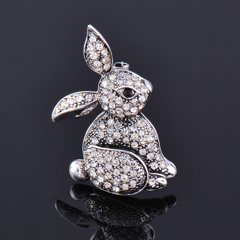 LEEKER Broșe mici, drăguțe, cu strasuri, iepure, pentru femei, de culoare antică, aur, argint, broșă vintage pentru femei, bijuterii ZD1 XS8