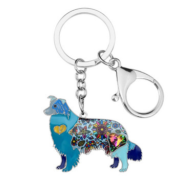 Bonsny σμάλτο κράμα Rhinestone Border Collie Dog Μπρελόκ Μπρελόκ Κρεμαστό Ζώο κοσμήματα για κατοικίδια για γυναίκες κορίτσια Τσάντα Γούρια Δώρο