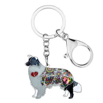 Bonsny σμάλτο κράμα Rhinestone Border Collie Dog Μπρελόκ Μπρελόκ Κρεμαστό Ζώο κοσμήματα για κατοικίδια για γυναίκες κορίτσια Τσάντα Γούρια Δώρο