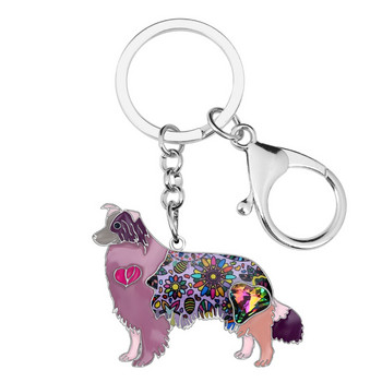 Bonsny σμάλτο κράμα Rhinestone Border Collie Dog Μπρελόκ Μπρελόκ Κρεμαστό Ζώο κοσμήματα για κατοικίδια για γυναίκες κορίτσια Τσάντα Γούρια Δώρο