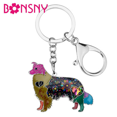Din aliaj de email Bonsny Strasuri Border Collie Câine Breloc Brelocuri Pandantiv Animal Animale de companie Bijuterii pentru Femei Fete Brelocuri Cadou