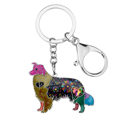 Din aliaj de email Bonsny Strasuri Border Collie Câine Breloc Brelocuri Pandantiv Animal Animale de companie Bijuterii pentru Femei Fete Brelocuri Cadou