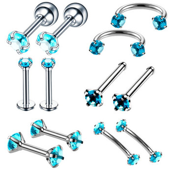 12PCS/Комплект Crystal Labret Пиърсинг за устни Нос Пръстен Пиърсинг за вежди Helix Tragus Пиърсинг Обеци Комплект за пиърсинг