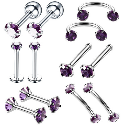 12 bucăți/set Crystal Labret Piercing Buză Inel Nas Sprâncene Piercing Helix Tragus Piercing Cercei Stud Pircing Kit