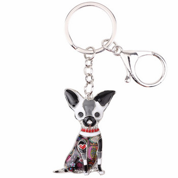 Bonsny σμάλτο Chihuahuas Dog Key Chain Key Ring Pom Δώρο για γυναίκες Κρεμαστό τσάντα για κορίτσια 2017 New Charm Μόδα μπρελόκ