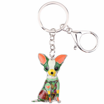 Bonsny σμάλτο Chihuahuas Dog Key Chain Key Ring Pom Δώρο για γυναίκες Κρεμαστό τσάντα για κορίτσια 2017 New Charm Μόδα μπρελόκ