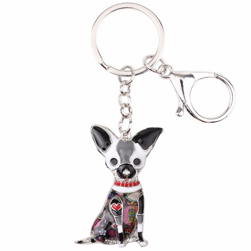 Bonsny Zománcos Chihuahuas Kutya Kulcstartó Kulcstartó Pom Ajándék Női Lánytáska Medál 2017 Új Charm Kulcstartó Divat Ékszer