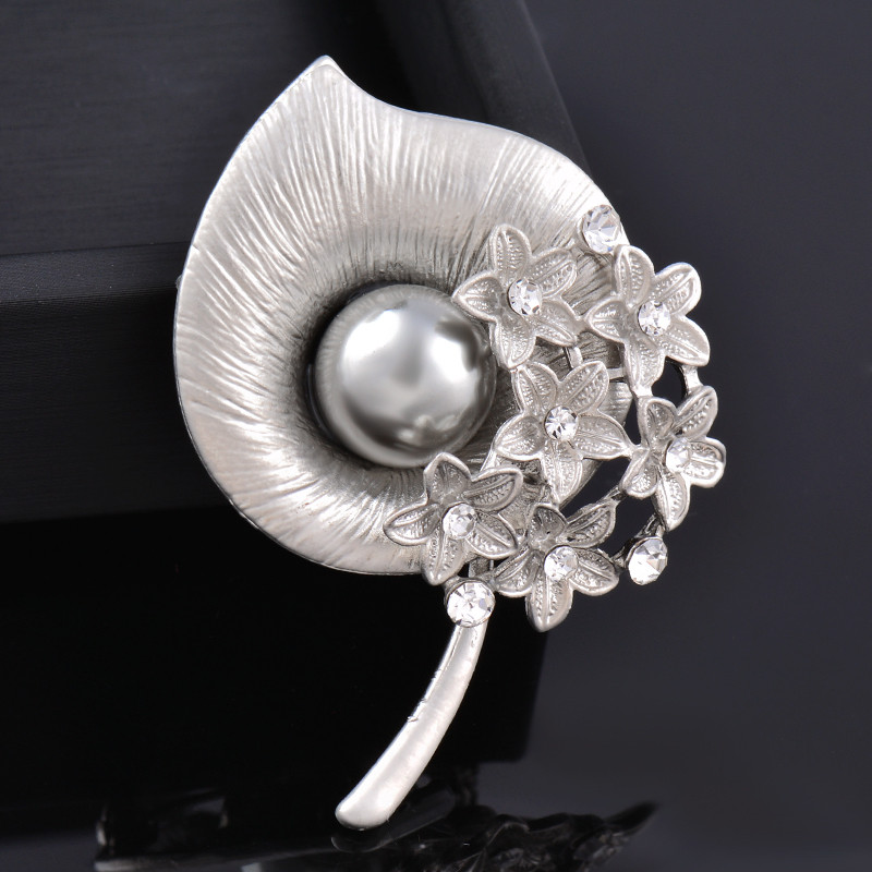 LEEKER Vintage argintiu culoare metal goale broșe ace cu perla mare femei rochie de nunta bijuterii ZD1 LB7