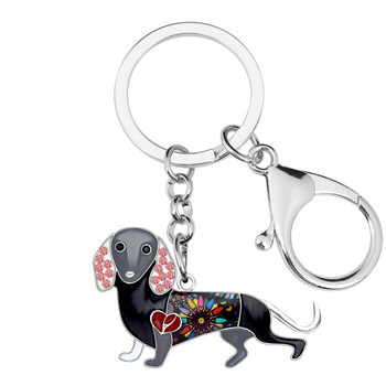 Bonsny κράμα σμάλτου Rhinestone Dachshund Dog Μπρελόκ Μπρελόκ Δαχτυλίδι Ζώο κοσμήματα Δώρο για γυναίκες κορίτσια Τσάντα Γούρια αυτοκινήτου τσάντα