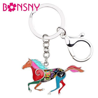 Bonsny Statement Метален елегантен бягащ кон Ключодържател Ключодържател Пръстени Модни животински сплави Бижута за жени Чанта за момичета Автомобилни талисмани
