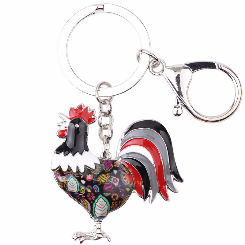 Lanț de chei cu cocoș de pui emailat Bonsny pentru femei, breloc cu pandantiv, breloc pentru chei Accesorii pentru mașină, 2017, bijuterii cu farmec, cadouri
