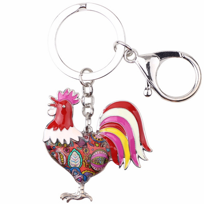 Lanț de chei cu cocoș de pui emailat Bonsny pentru femei, breloc cu pandantiv, breloc pentru chei Accesorii pentru mașină, 2017, bijuterii cu farmec, cadouri