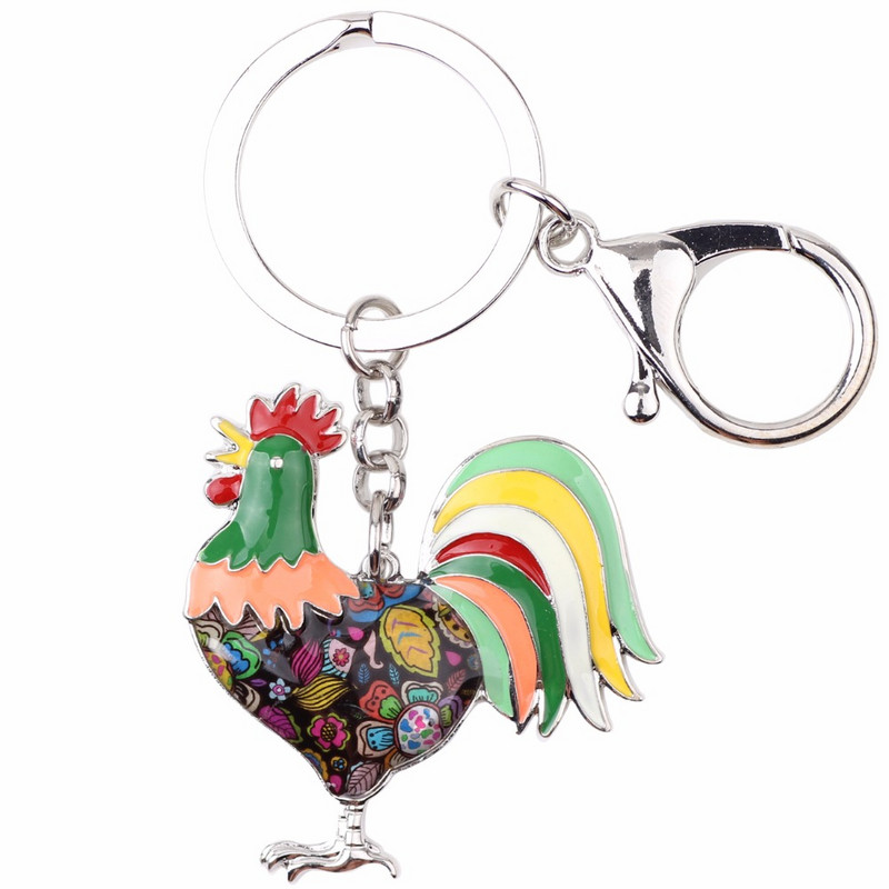 Lanț de chei cu cocoș de pui emailat Bonsny pentru femei, breloc cu pandantiv, breloc pentru chei Accesorii pentru mașină, 2017, bijuterii cu farmec, cadouri