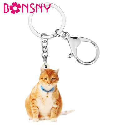 Bonsny Ακρυλικό Πορτοκαλί Αμερικάνικο Συρμάτινο Μαλλιά Γατάκι Μπρελόκ Μπρελόκ Δώρο κοσμήματος ζώων για κορίτσια Διακόσμηση τσάντα τσάντας