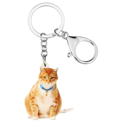 Bonsny Acrilic Portocaliu American Wire Pisica Pisicuta Breloc Breloc Bijuterii Animale Cadou pentru Fete Decorare Poșeta