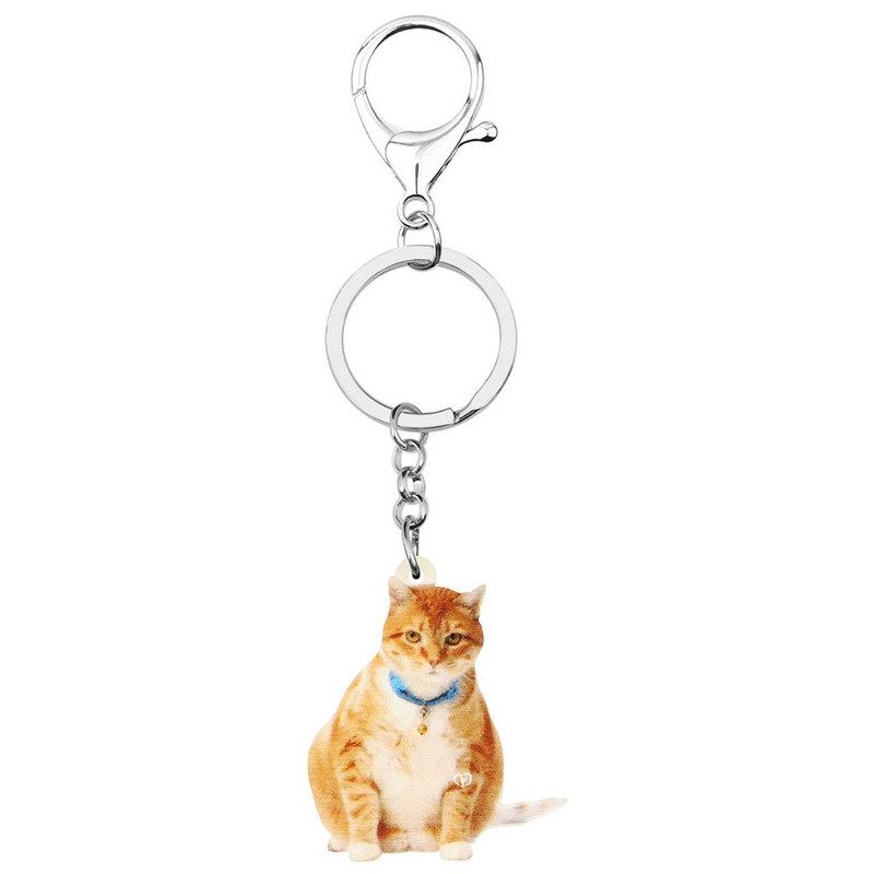 Bonsny Acrilic Portocaliu American Wire Pisica Pisicuta Breloc Breloc Bijuterii Animale Cadou pentru Fete Decorare Poșeta
