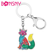 BONSNY din aliaj smalț Floral drăguț vulpe brelocuri inel noutate geantă breloc breloc adolescenți bijuterii pentru femei cadou fete