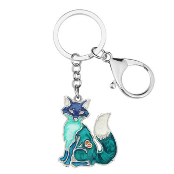 BONSNY κράμα σμάλτου Floral Cute Fox Keychains Δαχτυλίδι καινοτόμο πορτοφόλι Τσάντα μπρελόκ Εφηβικά κοσμήματα για γυναίκες Δώρο κοριτσιών