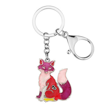 BONSNY κράμα σμάλτου Floral Cute Fox Keychains Δαχτυλίδι καινοτόμο πορτοφόλι Τσάντα μπρελόκ Εφηβικά κοσμήματα για γυναίκες Δώρο κοριτσιών