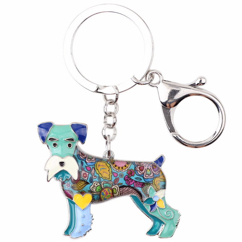 Bonsny Email Schnauzer Dog Terrier Breloc Breloc Bijuterii Pentru Femei Charm Geanta Suport cheie Pandantiv Noutati 2017 Breloc