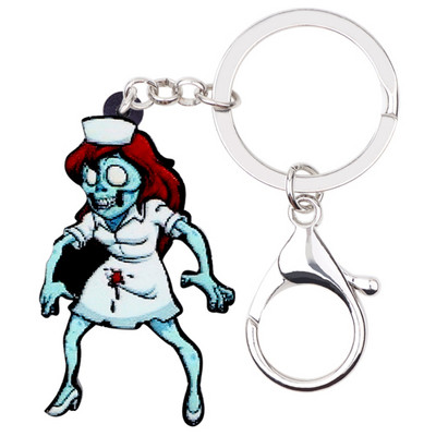 Bonsny Acrilic Halloween Blood Asistentă Zombie Breloc Breloc Inel Pandantiv Costume Bijuterii Pentru Femei Fete Geantă Mașină Charms Cadou