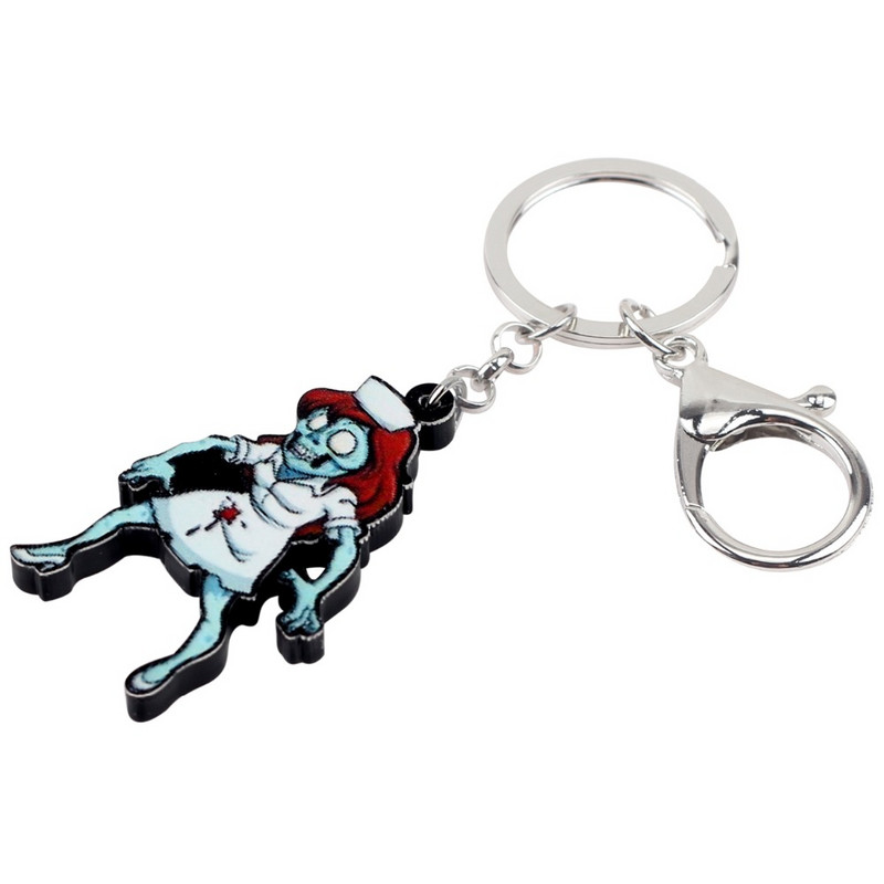Bonsny Acrilic Halloween Blood Asistentă Zombie Breloc Breloc Inel Pandantiv Costume Bijuterii Pentru Femei Fete Geantă Mașină Charms Cadou