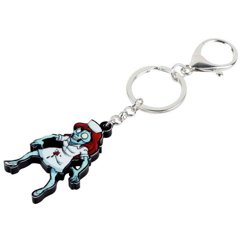 Bonsny Acrilic Halloween Blood Asistentă Zombie Breloc Breloc Inel Pandantiv Costume Bijuterii Pentru Femei Fete Geantă Mașină Charms Cadou