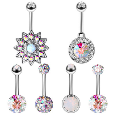 Set de piercing pentru buric, floare de lotus, din oțel chirurgical, inel pentru burtică, cristal, în vrac, set de piercing pentru buric, lot de inel pentru buric