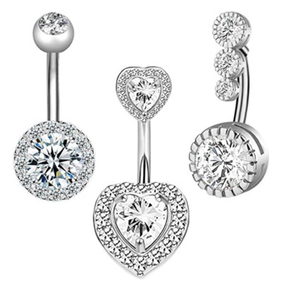Set de piercing pentru buric, floare de lotus, din oțel chirurgical, inel pentru burtică, cristal, în vrac, set de piercing pentru buric, lot de inel pentru buric