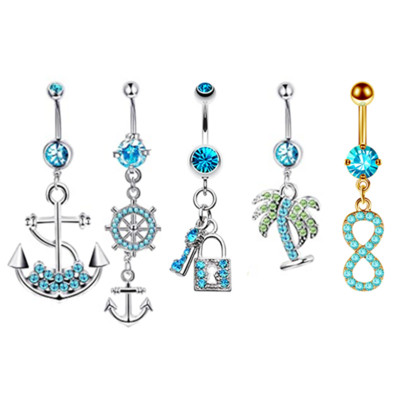 Set de piercing pentru buric, floare de lotus, din oțel chirurgical, inel pentru burtică, cristal, în vrac, set de piercing pentru buric, lot de inel pentru buric