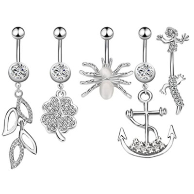 Set de piercing pentru buric, floare de lotus, din oțel chirurgical, inel pentru burtică, cristal, în vrac, set de piercing pentru buric, lot de inel pentru buric