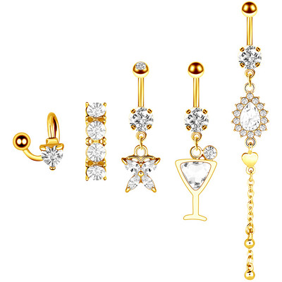 Set de piercing pentru buric, floare de lotus, din oțel chirurgical, inel pentru burtică, cristal, în vrac, set de piercing pentru buric, lot de inel pentru buric