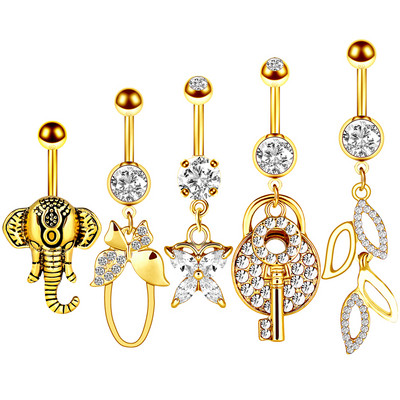 Set de piercing pentru buric, floare de lotus, din oțel chirurgical, inel pentru burtică, cristal, în vrac, set de piercing pentru buric, lot de inel pentru buric