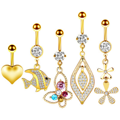 Set de piercing pentru buric, floare de lotus, din oțel chirurgical, inel pentru burtică, cristal, în vrac, set de piercing pentru buric, lot de inel pentru buric