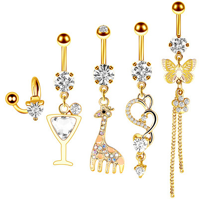 Set de piercing pentru buric, floare de lotus, din oțel chirurgical, inel pentru burtică, cristal, în vrac, set de piercing pentru buric, lot de inel pentru buric