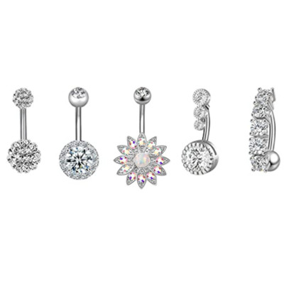 Set de piercing pentru buric, floare de lotus, din oțel chirurgical, inel pentru burtică, cristal, în vrac, set de piercing pentru buric, lot de inel pentru buric