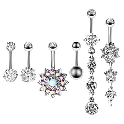 Set de piercing pentru buric, floare de lotus, din oțel chirurgical, inel pentru burtică, cristal, în vrac, set de piercing pentru buric, lot de inel pentru buric