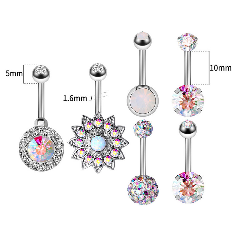 Set de piercing pentru buric, floare de lotus, din oțel chirurgical, inel pentru burtică, cristal, în vrac, set de piercing pentru buric, lot de inel pentru buric