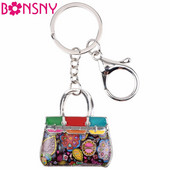 Bonsny Email plin de viață Breloc pentru geantă pentru femei Breloc cu pandantiv pentru geantă Breloc 2017 Nou farmec Bijuterii Cadouri Fată Accesorii cheie
