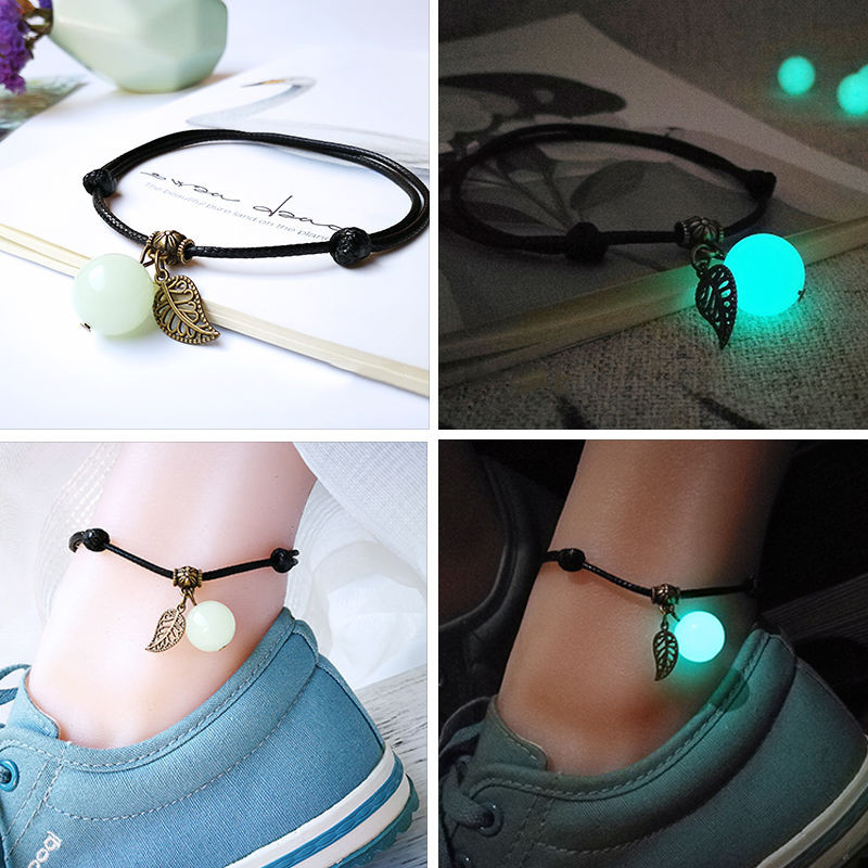 Huitan brățară de frânghie reglabilă gleznă cu pandantiv de mărgele luminoase Accesorii simple și elegante pentru iubitori Cadou femei/bărbați bijuterii pentru picioare