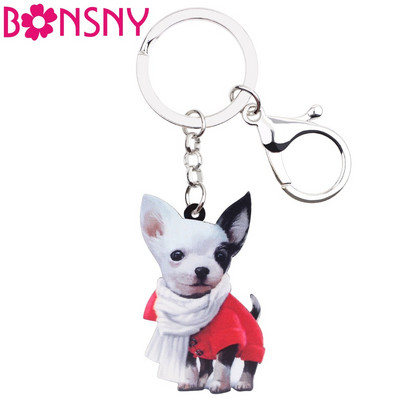 Bonsny acrilic Anime eșarfă Chihuahua câine breloc breloc inele bijuterii de modă pentru femei fete doamne poșete brelocuri vrac animal de companie
