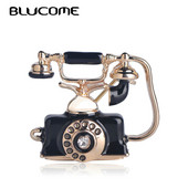 Blucome Reminiscentă Telefon Vintage Telefon Fix Broșă Mamă Tată Cadouri prețioase Suvenir Bijuterii emailate de culoare aur roz